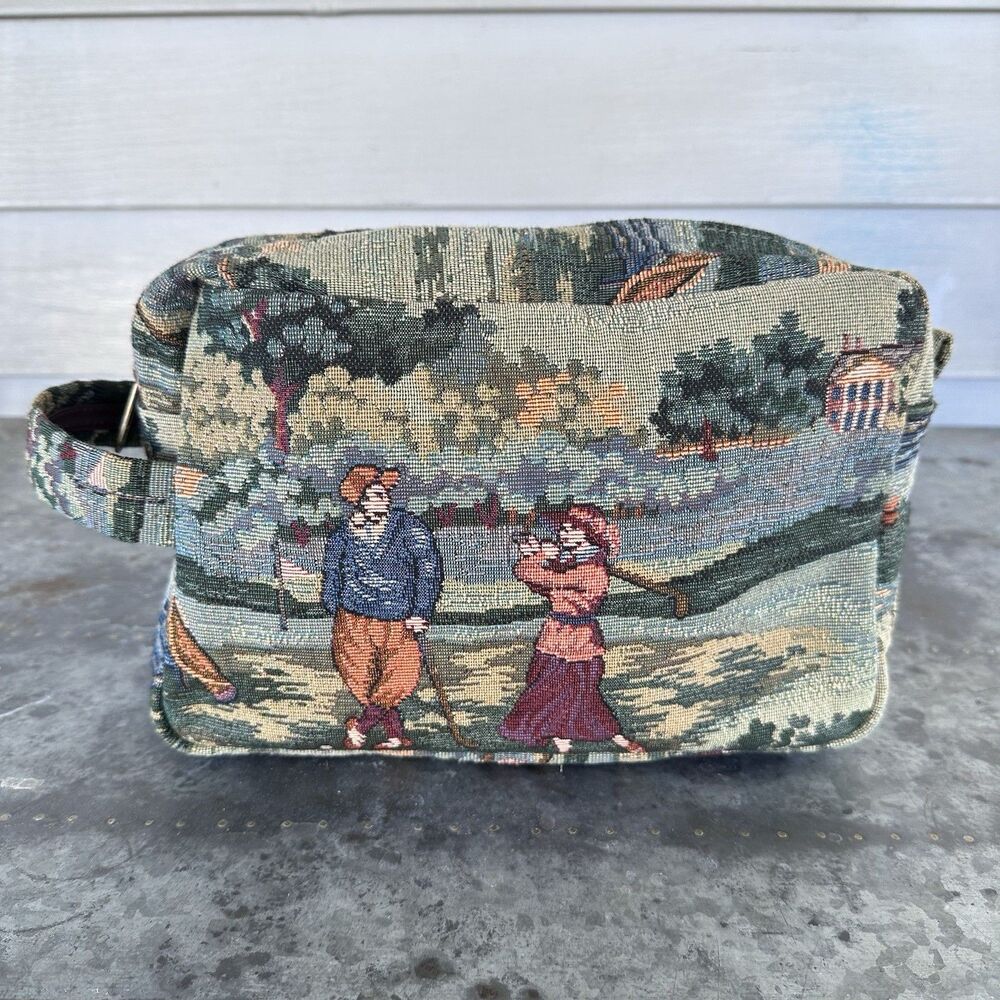 Vtg Holdings Fine Accessories Golf Tapestry Travel Toiletry Bag Dopp Kit Pouch